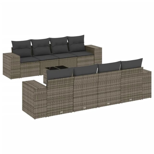 vidaXL 9-Tlg Garten-Sofagarnitur mit Kissen Grau Poly Rattan 3254687
