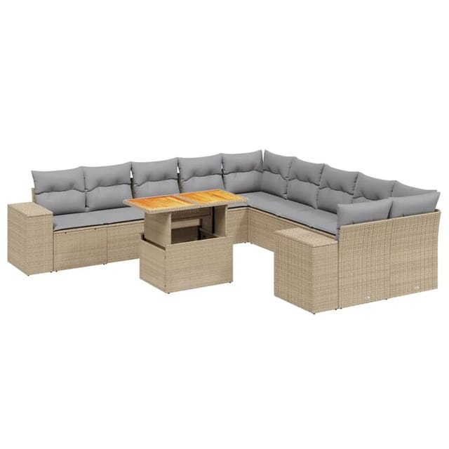 vidaXL 11-Tlg Garten-Sofagarnitur mit Kissen Beige Poly Rattan 3272830