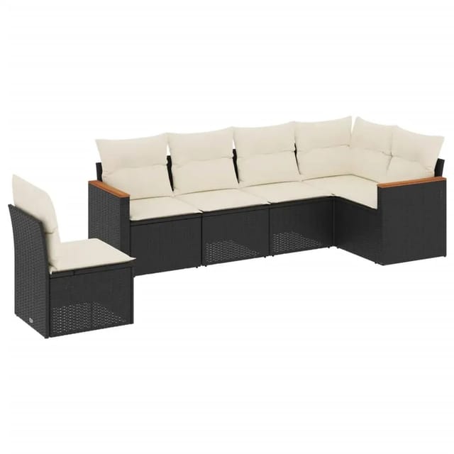 vidaXL 6-Tlg Garten-Sofagarnitur mit Kissen Schwarz Poly Rattan 3226014