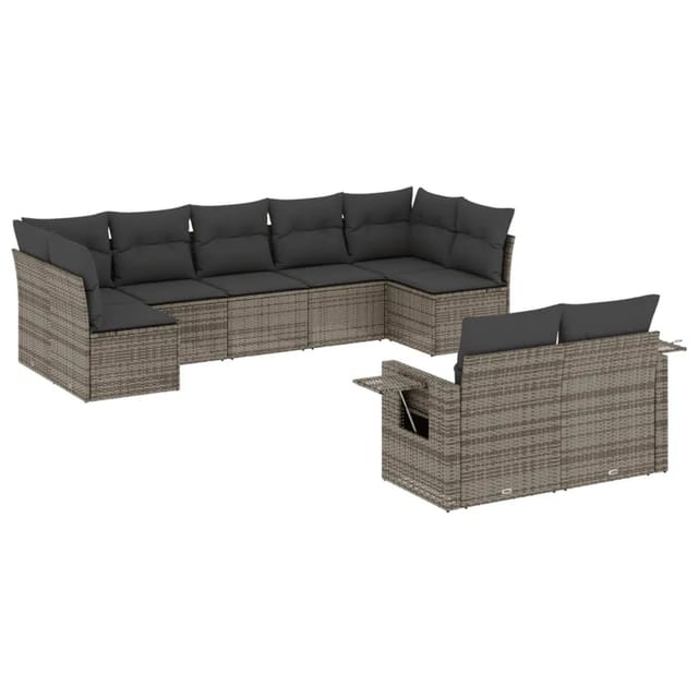 vidaXL 9-Tlg Garten-Sofagarnitur mit Kissen Grau Poly Rattan 3252957