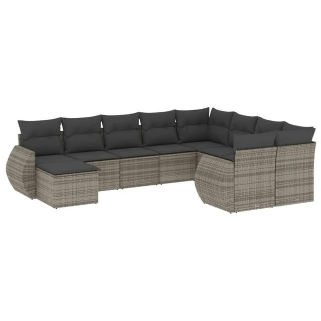 vidaXL 10-Tlg Garten-Sofagarnitur mit Kissen Grau Poly Rattan 3254197