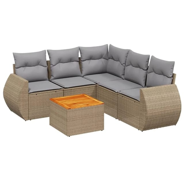vidaXL 6-Tlg Garten-Sofagarnitur mit Kissen Beige Poly Rattan 3225002