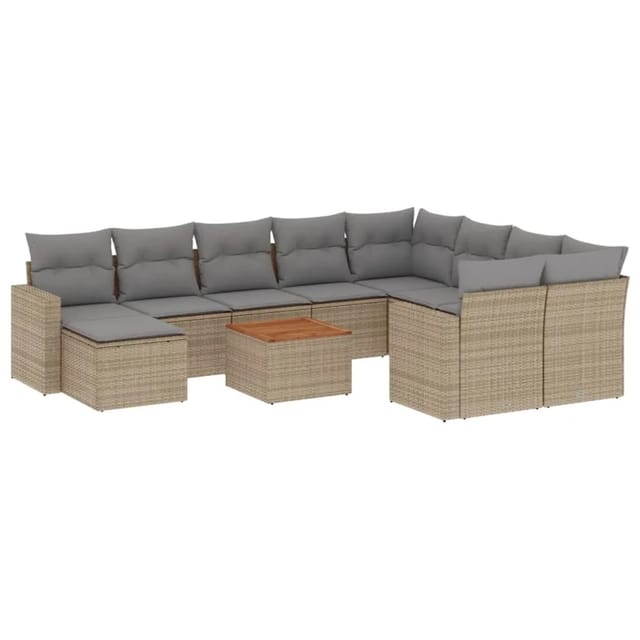 vidaXL 11-Tlg Garten-Sofagarnitur mit Kissen Beige Poly Rattan 3256745