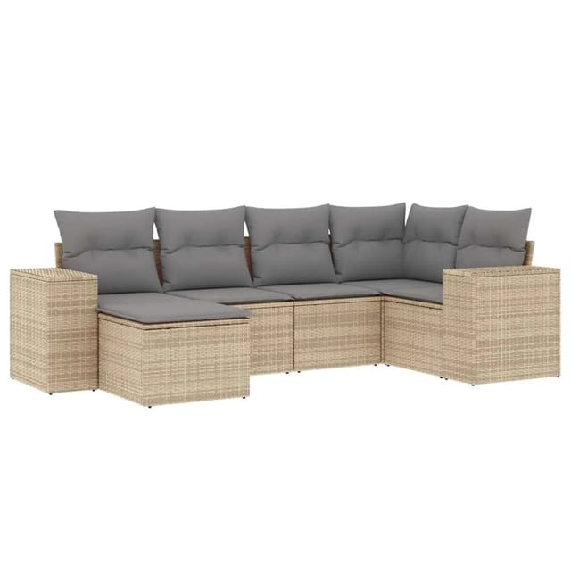 vidaXL 6-Tlg Garten-Sofagarnitur mit Kissen Beige Poly Rattan 3222858