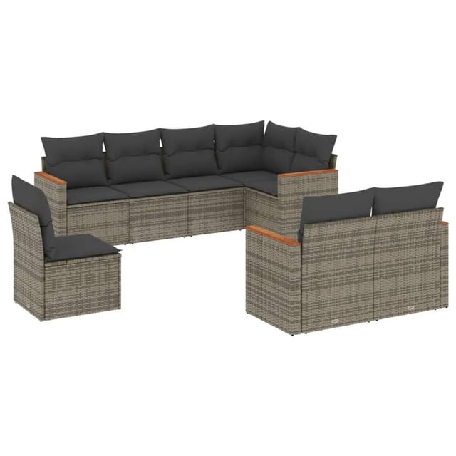 vidaXL 8-Tlg Garten-Sofagarnitur mit Kissen Grau Poly Rattan 3226165