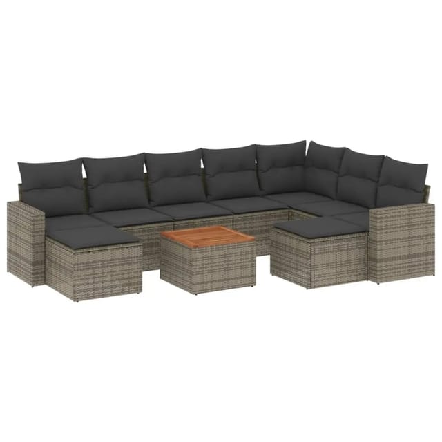 vidaXL 10-Tlg Garten-Sofagarnitur mit Kissen Grau Poly Rattan 3256739