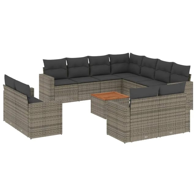 vidaXL 12-Tlg Garten-Sofagarnitur mit Kissen Grau Poly Rattan 3256718