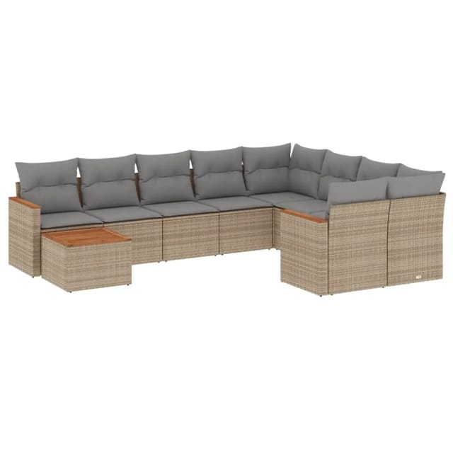 vidaXL 10-Tlg Garten-Sofagarnitur mit Kissen Beige Poly Rattan 3226318