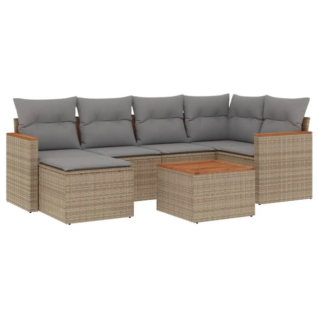 vidaXL 7-Tlg Garten-Sofagarnitur mit Kissen Beige Poly Rattan 3226185