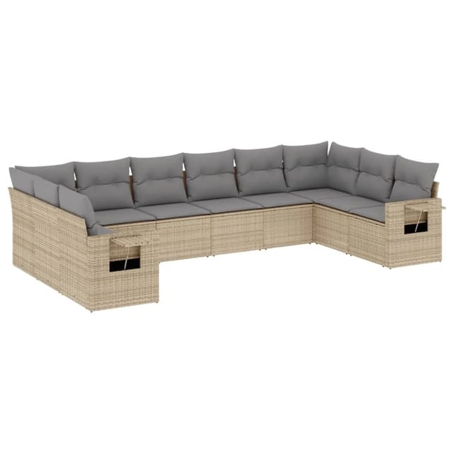 vidaXL 10-Tlg Garten-Sofagarnitur mit Kissen Beige Poly Rattan 3220668