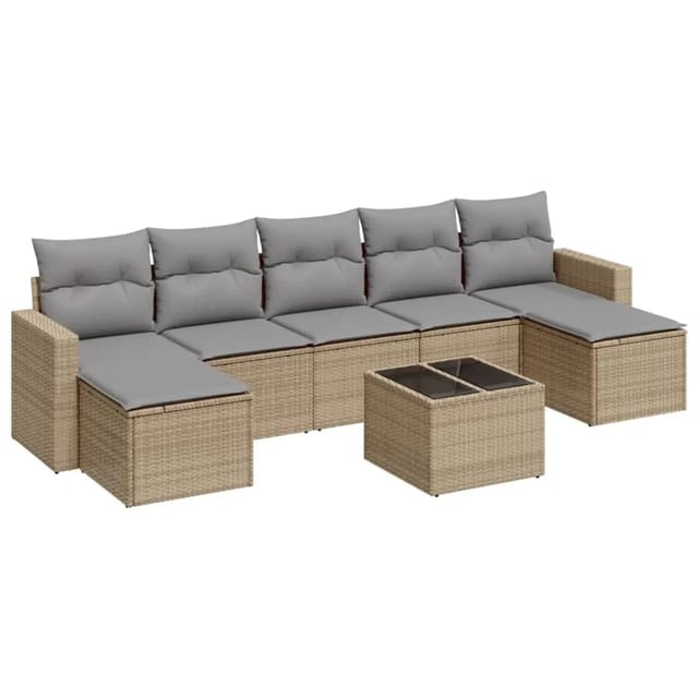 vidaXL 8-Tlg Garten-Sofagarnitur mit Kissen Beige Poly Rattan 3219339