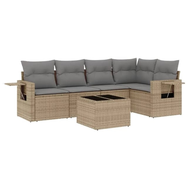 vidaXL 6-Tlg Garten-Sofagarnitur mit Kissen Beige Poly Rattan 3220138