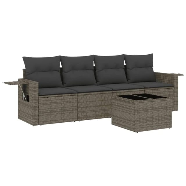 vidaXL 5-Tlg Garten-Sofagarnitur mit Kissen Grau Poly Rattan 3219889