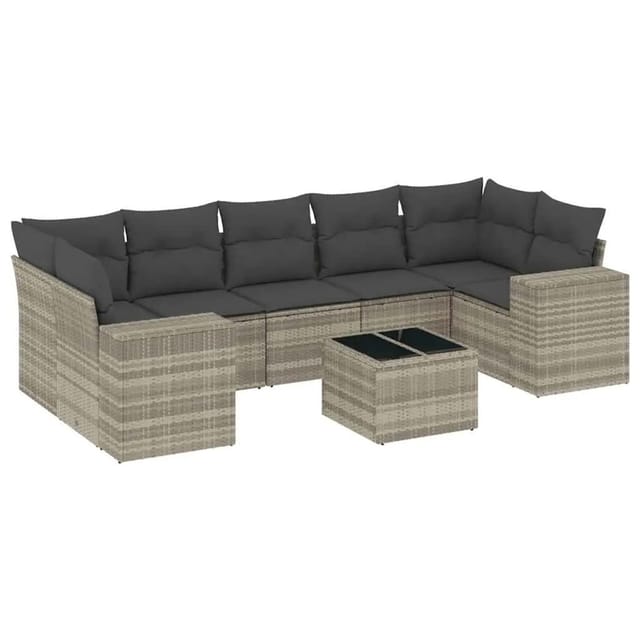 vidaXL 8-Tlg Garten-Sofagarnitur mit Kissen Hellgrau Poly Rattan 3254679