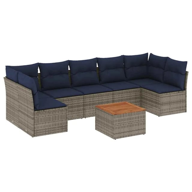 vidaXL 8-Tlg Garten-Sofagarnitur mit Kissen Grau Poly Rattan 3255907