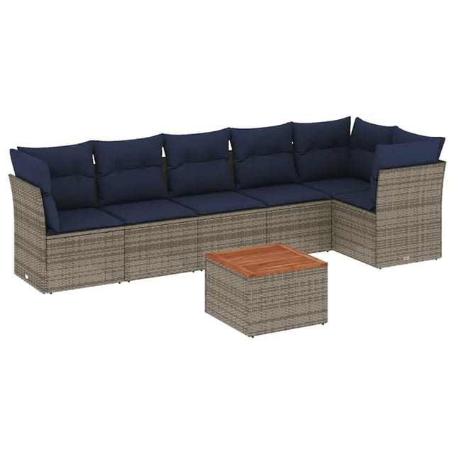 vidaXL 7-Tlg Garten-Sofagarnitur mit Kissen Grau Poly Rattan 3255984