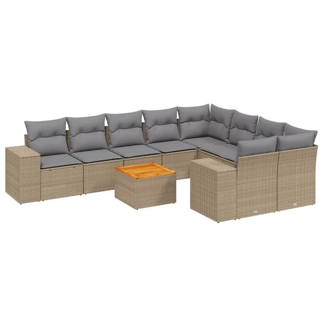vidaXL 10-Tlg Garten-Sofagarnitur mit Kissen Beige Poly Rattan 3257935