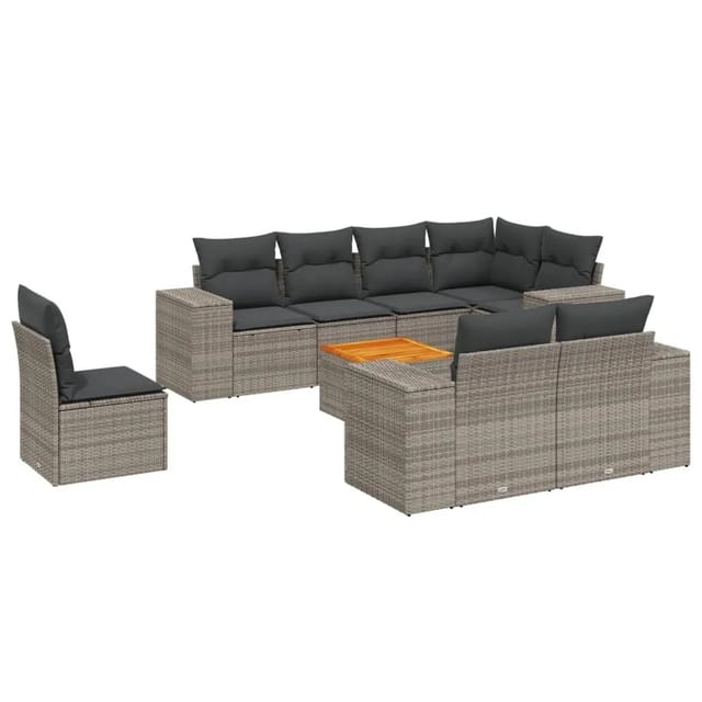 vidaXL 9-Tlg Garten-Sofagarnitur mit Kissen Grau Poly Rattan 3257873