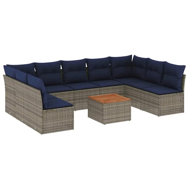 vidaXL 10-Tlg Garten-Sofagarnitur mit Kissen Grau Poly Rattan 3256124