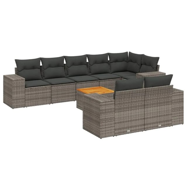 vidaXL 9-Tlg Garten-Sofagarnitur mit Kissen Grau Poly Rattan 3257866