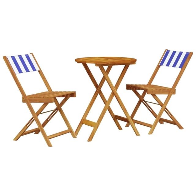 vidaXL 3-Tlg Bistro-Set Blau und Weiß Stoff und Massivholz 3281753
