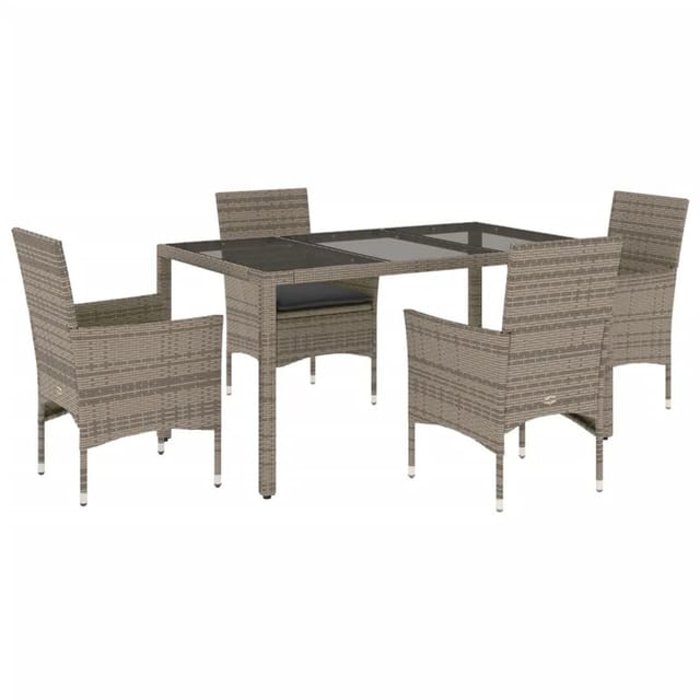 vidaXL 5-Tlg Garten-Essgruppe mit Kissen Grau Poly Rattan und Glas 3278557