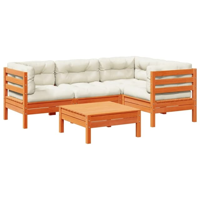 vidaXL 5-Tlg Garten-Sofagarnitur mit Kissen Wachsbraun Kiefernholz 3299427