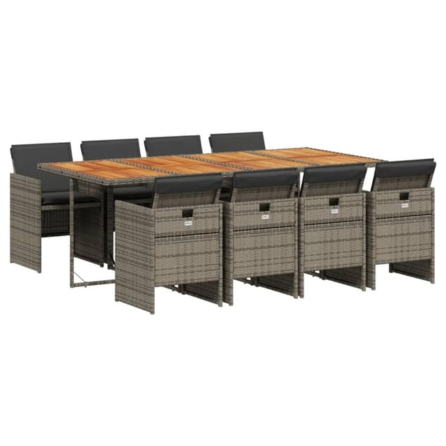 vidaXL 9-Tlg Garten-Essgruppe mit Kissen Grau Poly Rattan 3277693