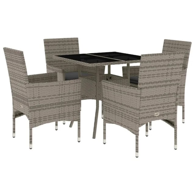 vidaXL 5-Tlg Garten-Essgruppe mit Kissen Grau Poly Rattan und Glas 3278606