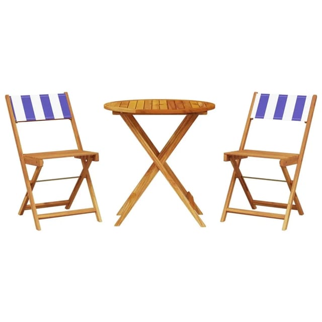 vidaXL 3-Tlg Bistro-Set Blau und Weiß Stoff und Massivholz 3281849