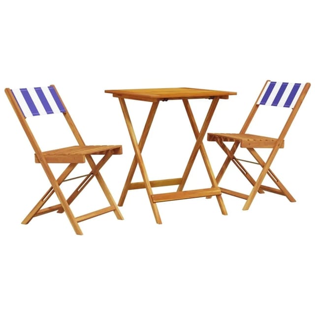 vidaXL 3-Tlg Bistro-Set Blau und Weiß Stoff und Massivholz 3281765
