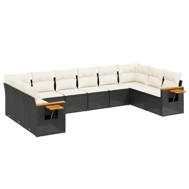 vidaXL 10-Tlg Garten-Sofagarnitur mit Kissen Schwarz Poly Rattan 3227162