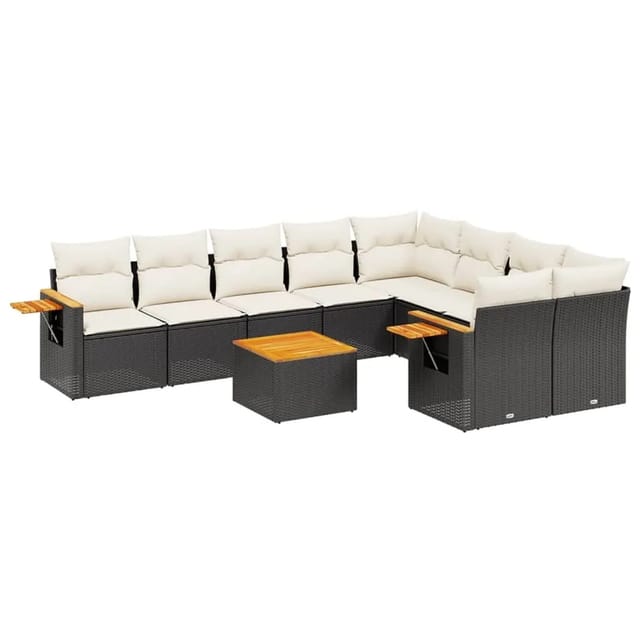 vidaXL 10-Tlg Garten-Sofagarnitur mit Kissen Schwarz Poly Rattan 3227148