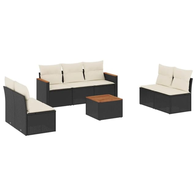 vidaXL 8-Tlg Garten-Sofagarnitur mit Kissen Schwarz Poly Rattan 3225881