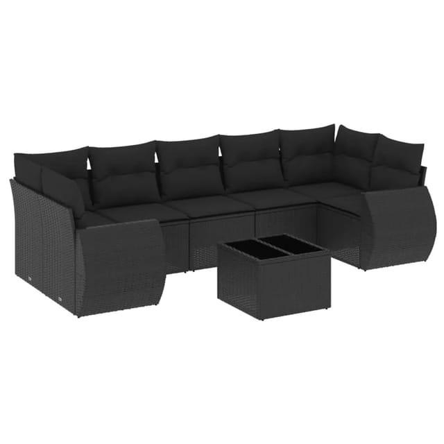 vidaXL 8-Tlg Garten-Sofagarnitur mit Kissen Schwarz Poly Rattan 3221134