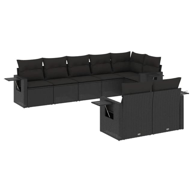 vidaXL 8-Tlg Garten-Sofagarnitur mit Kissen Schwarz Poly Rattan 3220414
