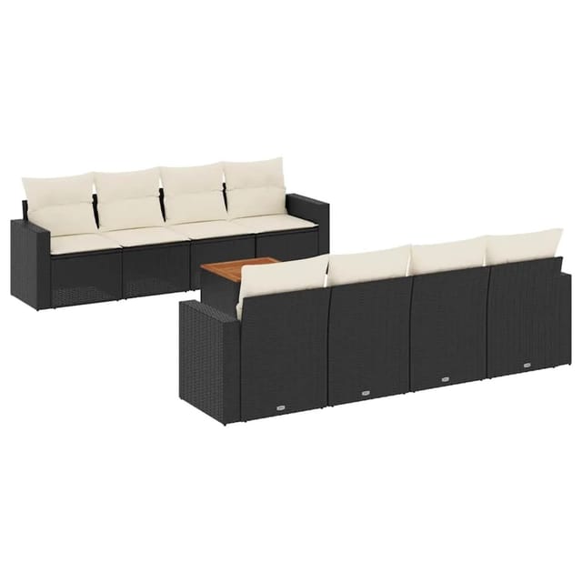 vidaXL 9-Tlg Garten-Sofagarnitur mit Kissen Schwarz Poly Rattan 3256371