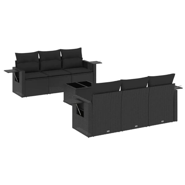 vidaXL 7-Tlg Garten-Sofagarnitur mit Kissen Schwarz Poly Rattan 3219904