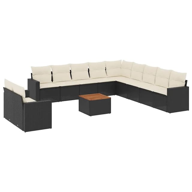 vidaXL 12-Tlg Garten-Sofagarnitur mit Kissen Schwarz Poly Rattan 3256532