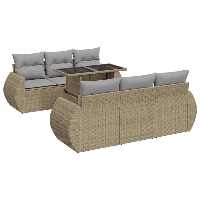 vidaXL 7-Tlg Garten-Sofagarnitur mit Kissen Beige Poly Rattan 3326580