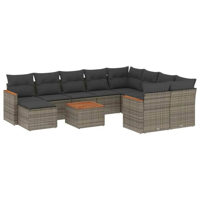 vidaXL 11-Tlg Garten-Sofagarnitur mit Kissen Grau Poly Rattan 3226564