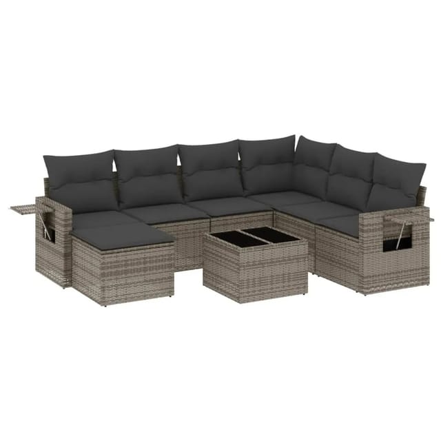vidaXL 8-Tlg Garten-Sofagarnitur mit Kissen Grau Poly Rattan 3252847