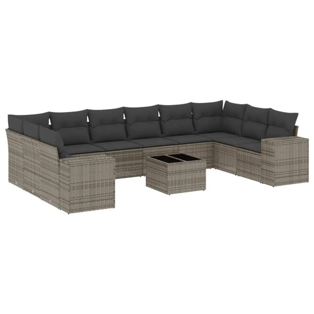 vidaXL 11-Tlg Garten-Sofagarnitur mit Kissen Grau Poly Rattan 3255417