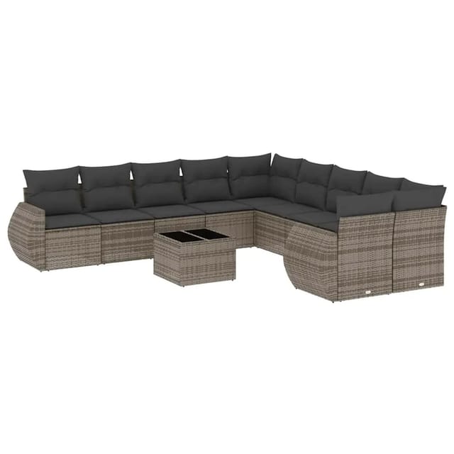 vidaXL 11-Tlg Garten-Sofagarnitur mit Kissen Hellgrau Poly Rattan 3254259