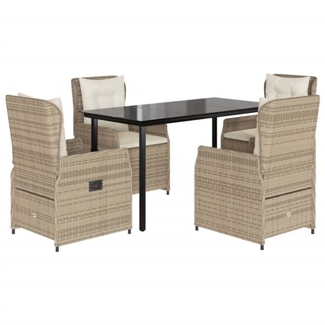 vidaXL 5-Tlg Garten-Essgruppe mit Kissen Beige Poly Rattan 3262891