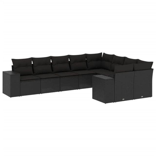 vidaXL 9-Tlg Garten-Sofagarnitur mit Kissen Schwarz Poly Rattan 3255372