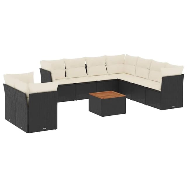 vidaXL 11-Tlg Garten-Sofagarnitur mit Kissen Schwarz Poly Rattan 3256042