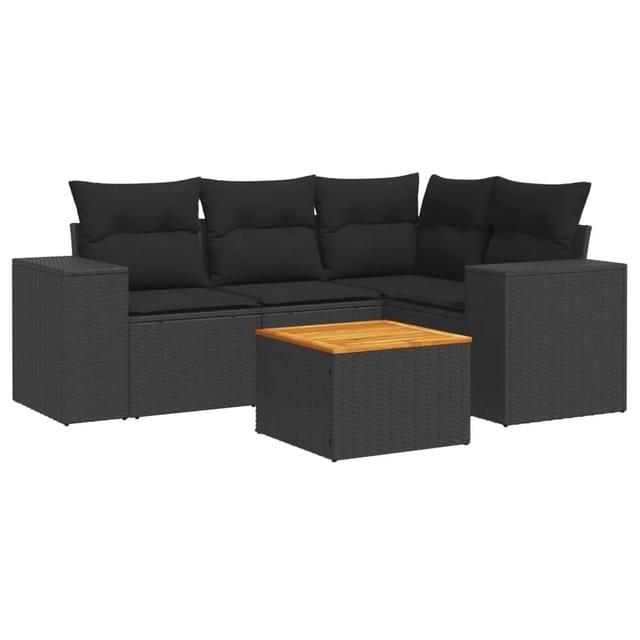 vidaXL 5-Tlg Garten-Sofagarnitur mit Kissen Schwarz Poly Rattan 3257756