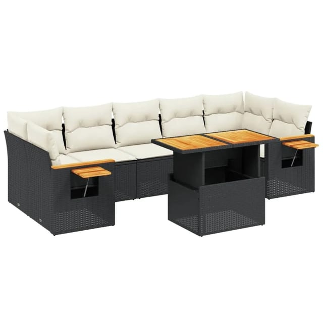 vidaXL 8-Tlg Garten-Sofagarnitur mit Kissen Schwarz Poly Rattan 3273429