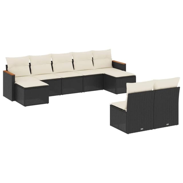 vidaXL 9-Tlg Garten-Sofagarnitur mit Kissen Schwarz Poly Rattan 3226371